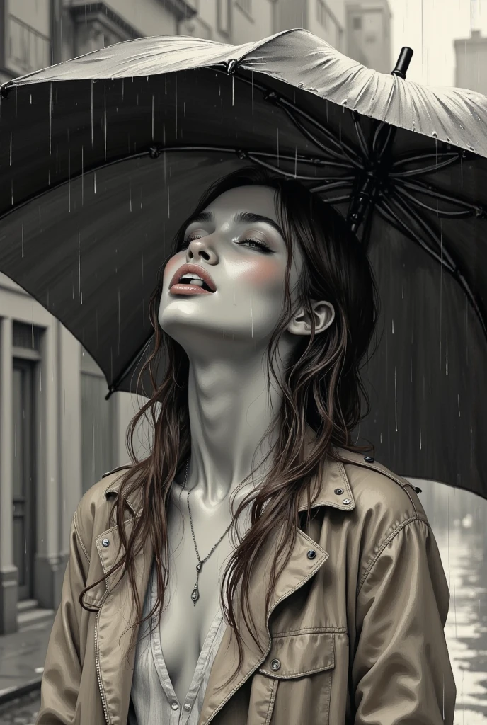 (Best quality, Masterpiece:1.2, A high resolution, Realistic:1.4), rained, Girl in the garden, White shirt, Torn jeans, White sneakers, rain drops, Soaked, Dimly lit, Darkness, despair, empathy, Impoverished, Cinematic, Tears, tear drop, (Torn clothes:1.5), (Wet clothes:1.4), Bare shoulders, Real rain, Wet hair.