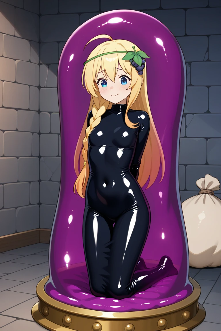 (((masterpiece))),(((High resolution)))、(((8K quality)))、(((Perfect Face)))、((Top quality eyes)), Attractive 40 year old woman, Anime Style、Too many bangs、Wavy Hair, Medium Hair, ((Hair on one eye)), Redhead, Small eyes, Brown eyes, Beautiful Eyes、red and thick lips、Big Breasts、Big Ass、Cleavage, (Full Body Suit), latex, (Shiny clothes), (torture chamber, prison), Bondage, bed, bondage, bound ,(Raise the hand), bound arms, bound legs, bound wrists, breast bondage, (Spread your legs, Frog, bound thighs), (Lie in, behind), Cowboy Shot, (Frowning), (Embarrassing, blush)