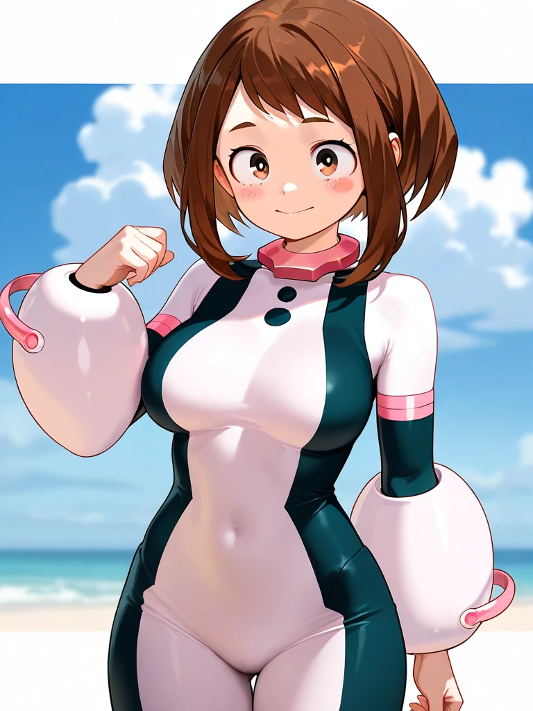 (a closeup、16 K、top-quality、high detailing、rich skin detail、nffsw)、(NSFW)、Watch everywhere、obedience、a matural female、:D、Surprised、Wavy mouth、Sweat、((very Bigger breasts))、Parted bangs、((Blue and white leotard))、Blue crystal、White Gloves、White knee socks、Blue Boots、brown haired、Brown-eyed、(short-hair)、(Forehead)、blushed、(((big butts)))、(thick thighs)、Armpit、Hands behind the head、Cowboy Shot、In the sea、