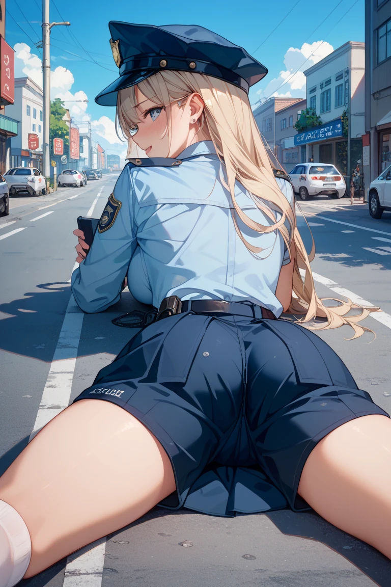 1fille, black skin, gyaru, cheveux long blond, yeux bleus, haut nue, back turned, big ass, string, school, Absurde, wink blushing, tire la langue High resolution, Ultra pointu, 8k, tmasterpiece, Regarder le spectateur