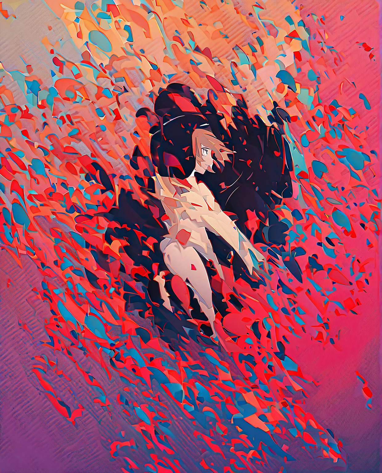 there are two people in the painting, the Hijikata Toushirou in the foreground, the transparent silhouette of Gintoki Sakata in the background, double exposure, dynamic, vector, strong use of negative space, isolate on white
