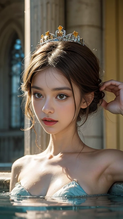 ((of the highest quality, 8K, masutepiece: 1.3, Raw photo)), Sharp Focus: 1.2, (1 AESPA Girl :1.1), (Solo: 1.1), (Realistic, Photorealistic: 1.37), (Face Focus: 1.1), Cute face, hyperdetailed face, (short messy hair: 1.2), (updo: 1.3), small breasts, flat chest, nude, lingerie, thigh, Beautiful flight attendant, airport, Beautiful flight attendant outfit,