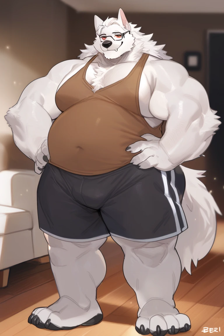 Chubby wolf with a giant bulge, without underwear