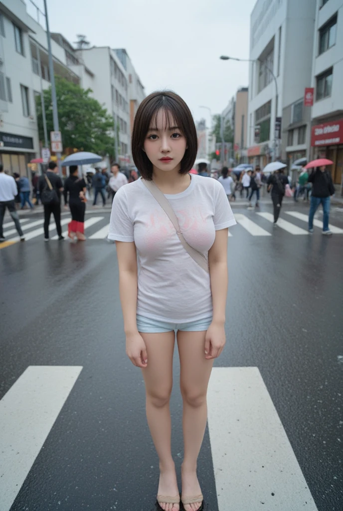 Ultra top quality, masterpiece, ultra high resolution, (photorealism: 1.4), highly detailed CG Unity 8k wallpaper, detailed and complex, incredibly absurd, original, high resolution, raw photo, (perfect figure), finely complex, dslr, soft lighting, high quality, film grain, depth of field, fujifilm xt3, 50mm lens, backlight, HDRHyperrealistic, Color Grade, Dynamic Pose, Portrait, Japan Person, Smile, Lips, Bangs, (Crowded Akihabara: 1.2), Short Hair, Front View Viewer, Natural Light, Girl, 19 Years Old, Full Body, Solo, Topless, Large Breasts, Bobby Socks, Skirtless, Pantyless, Naked, Day, On the Street, Deep Shadow, Cute, Beauty, Unobtrusive, Cold Light 12000K\Street, Shop State, Akihabara, Shinjuku, Shibuya, Ikebukuro, detailed realistic, skin texture, super detailed, realistic skin texture, (dramatic, award-winning photos, incredible masterpiece: 1.3), smile