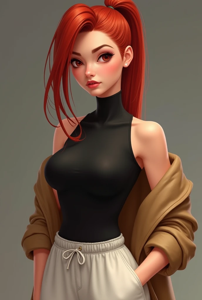 Photo of a chic young woman from a direct angle in the style of Stefan Kostic, redhead hair, Knitted hat, Focus on the buttocks, accentuated buttocks, (no underpants:1,4), realistic skin texture, black sweatshirt, 8K, 5mm Art Lens, F 1.2, sharp-focus, 8K High Definition, insanely detailed, Intricate, elegant artwork by Stanley Lau and Artgerm