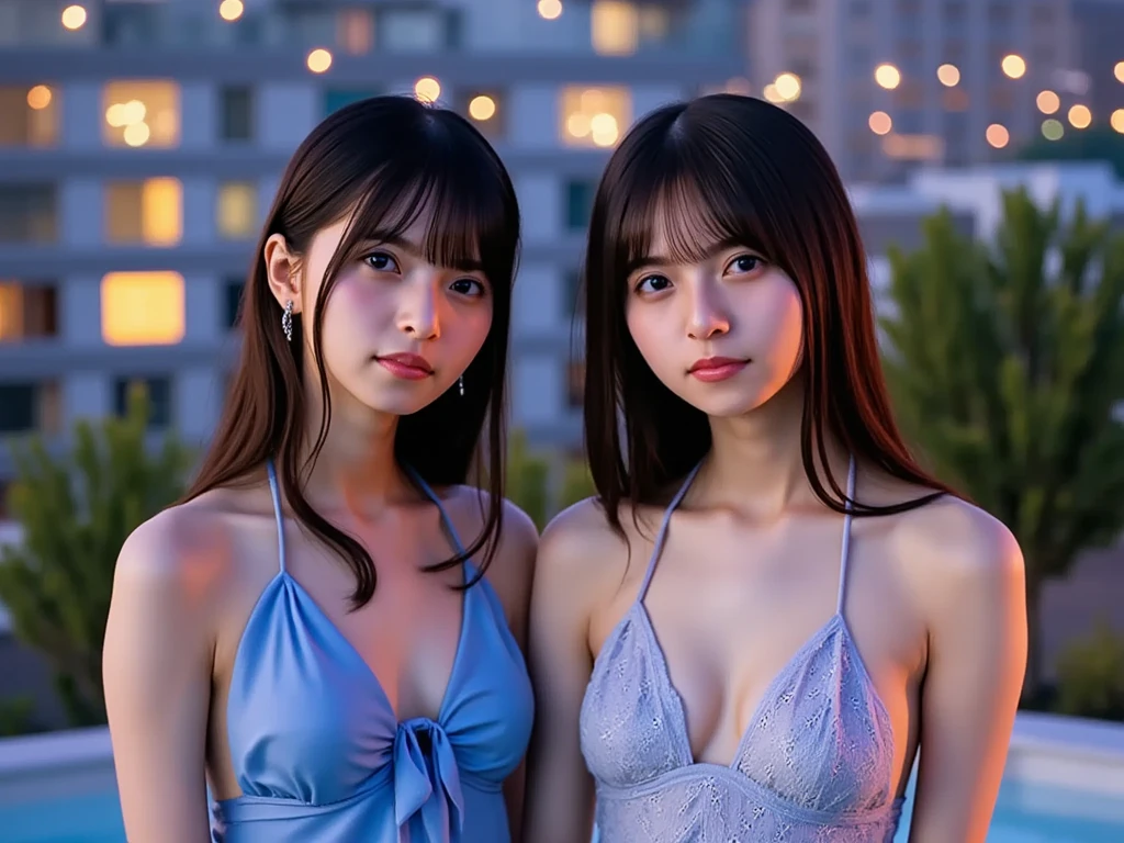 (8k、Raw photo、highest quality、masterpiece:1.2)、(realistic、Photoreal:1.37)、2 heads、super detailed、超A high resolution、identical twin sisters、same height、beautiful and detailed face、underwear、Beautiful delicate skin and delicate eyes、skin texture、floating hair、professional lighting、Full body Esbian、bed
