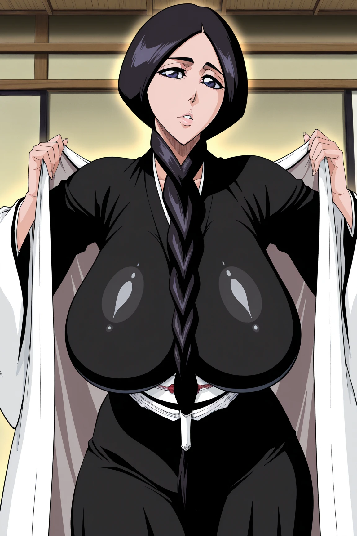 Japanese woman in her 20s with very large breasts wearing a micro bikini.
Please draw her in the style of 90's Japanese anime, with colors.