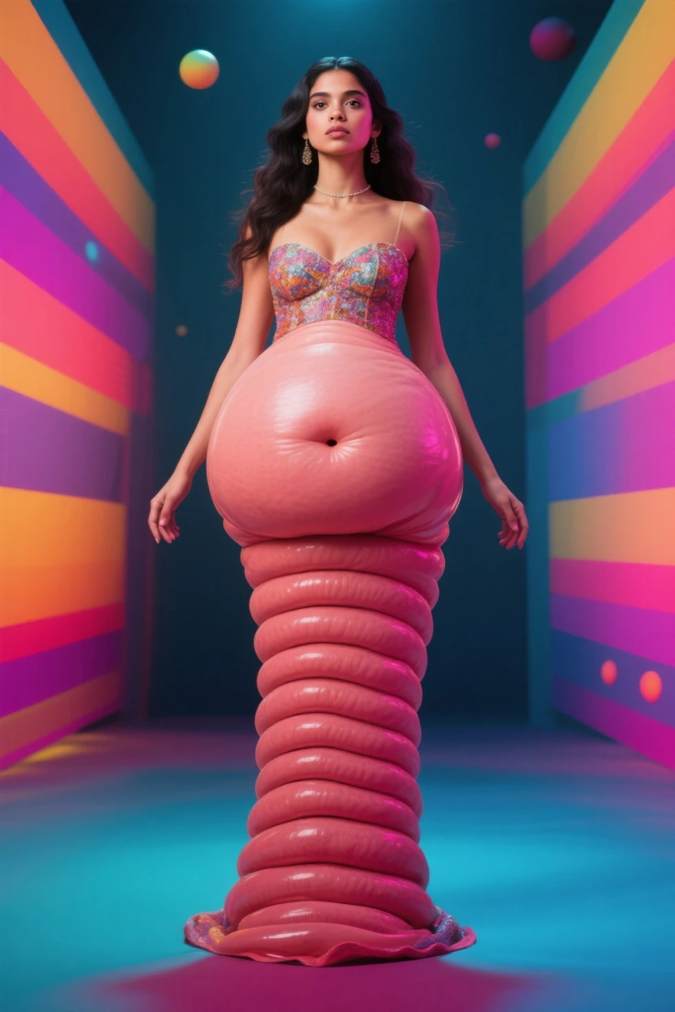 Viola, massive fake ass, massive fake breasts, elongated slim body, tall, long legs, slim waist, wide hips, curvy, (full body, ultra 8k, masterpiece, aas focus, side view, intricate details, ultra detailed), posing like a flamenco dancer, in dressorosa, bubble butt