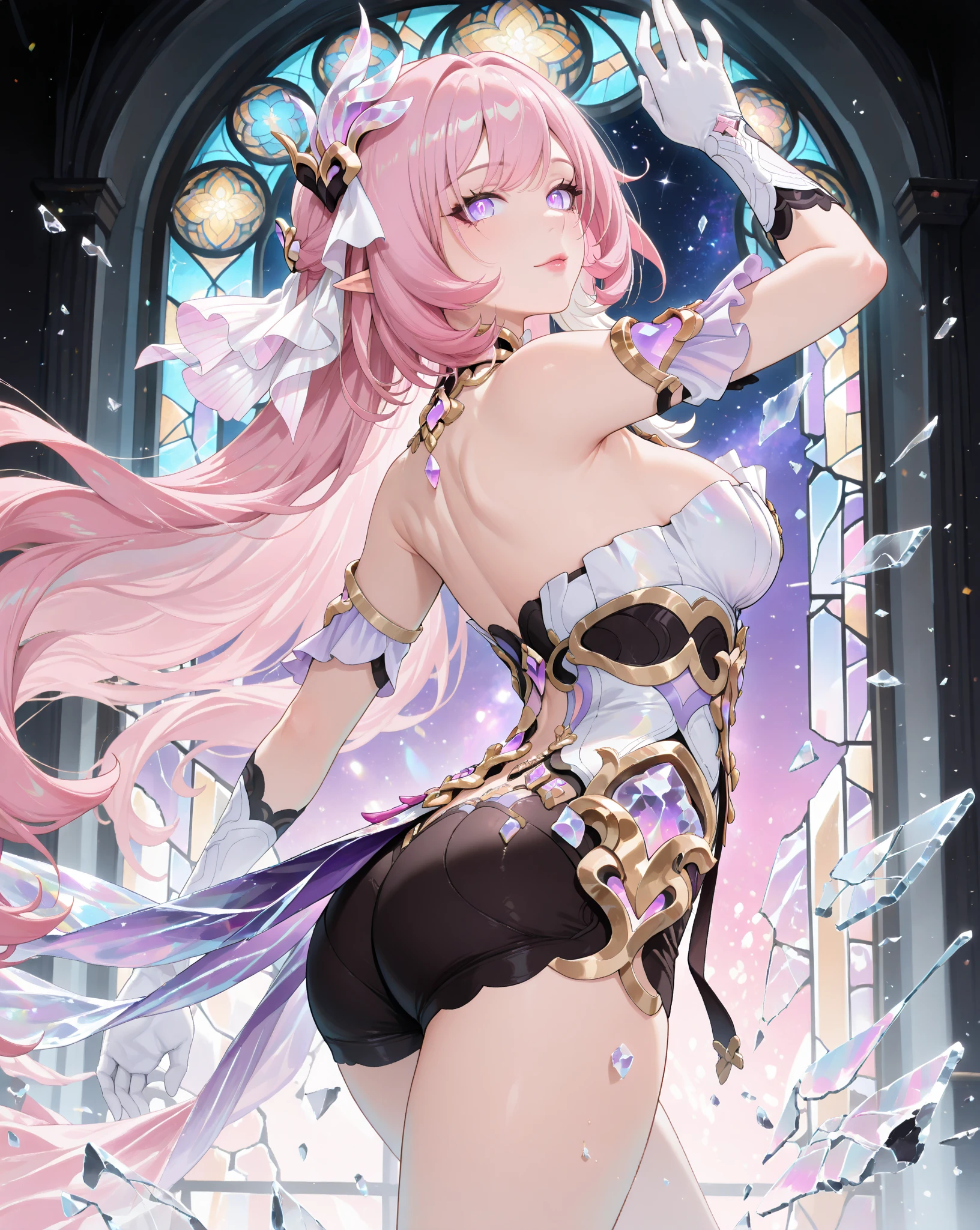 magazine, (magazine cover:1.2), space nymph, magic nymph, purple hair, curly hair, yellow eyes, fashionable clothes, star glare on the body, flashes of magic, healthy skin, magical pattern on the skin, translucent dress, body hugging the whole body, the dress barely covers breasts, hot, non nude, sexy, fashionable pose, fashion, fashionable length, gorgeous body, fantasy, Greek fashion dress, light, delicate, high detail, digital painting, (fashion_magazine_cover:1.3), concept art, matte, clear focus, illustration, Fashion design, mannequin, reference, anime fashion