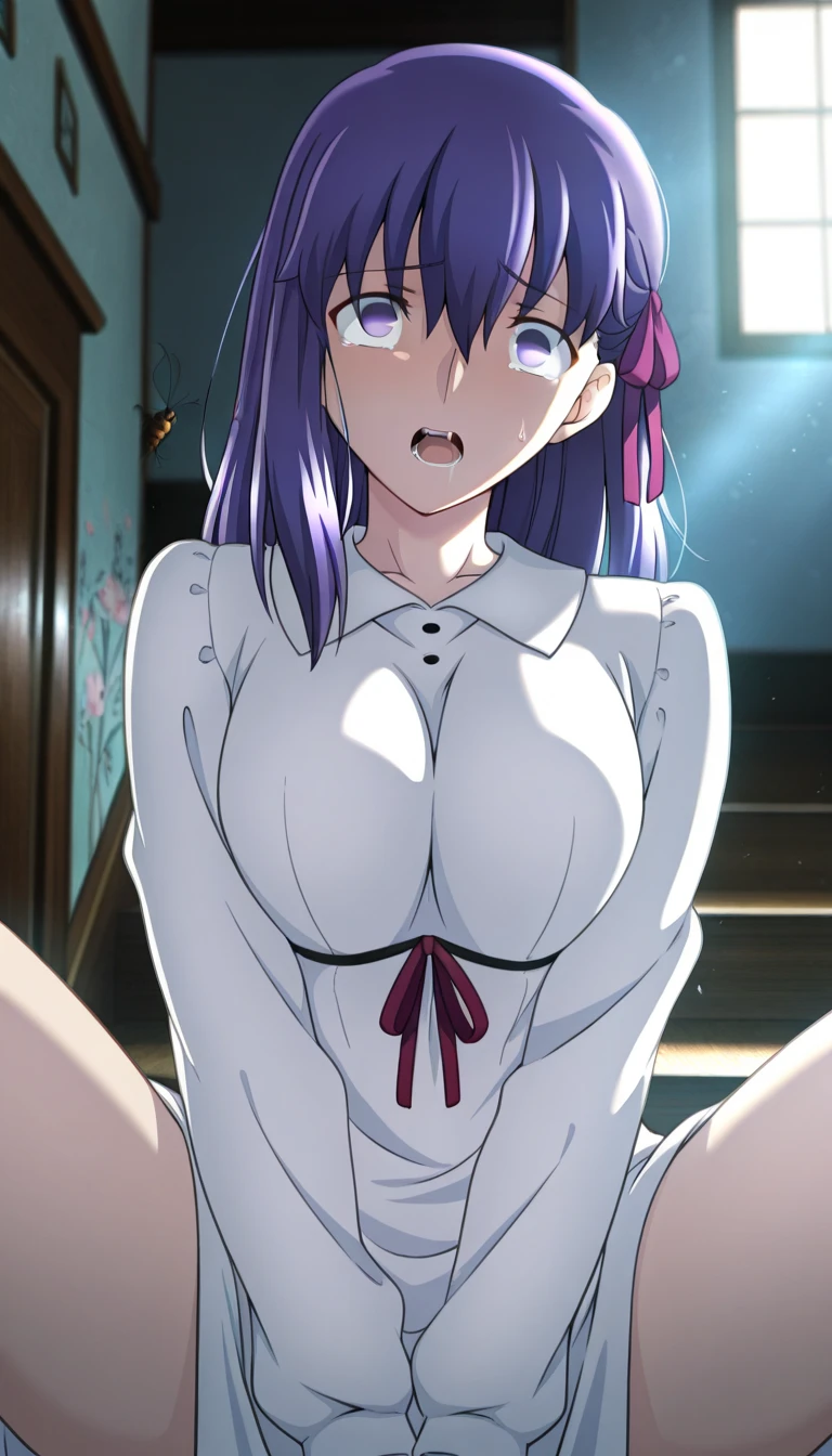 A large amount of all over the body on the chest and tongue, taken from the front , solo, delicate face, long eyelashes, medium cleavage, tartan check, music room, angle from above, short hair hair, explosions, eyes purple, shirt, long-sleeved, dress, bow, purple hair, shirt, sleeveless, bowtie, purple bowtie, hair between eyes, street, (((medium naked breasts with nipples))), ((beautiful breasts )), ((perfect breasts)), BREAK light blue underwear, sweat, thin, mouth wide open, tongue out, ahegao, crawling on all fours, A large amount of white yogurt on the chest and tongue, Break outside, BREAK (巨作:1.2), Best Quality, high-resolution, unity 8k wallpaper, (illustration:0.8), (Beautiful Detailed Eyes:1.6), extremely detailed face, perfect illumination, highly detailed CG, (perfect hands, perfect ???????),
