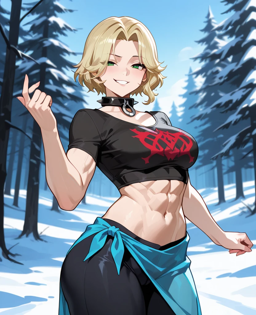 masterpiece, best quality, looking at viewer, upper body, portrait, looking at viewer, seductive smile, put your hands behind your head, armpits, armpits visible, sweaty armpits, mordred, very small breasts, yellow hair, wearing red croptop, no bra