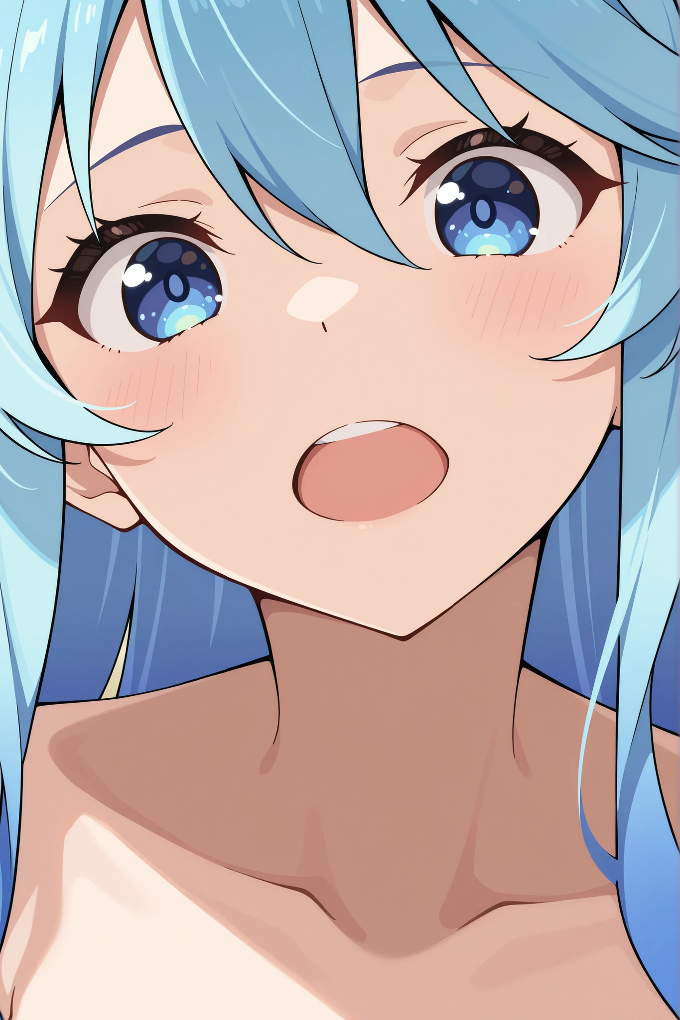 ((((Super Illustration Style:1.0)))),Highest quality,Best Anime,masterpiece,Ray Tracing, Global Illumination,010, penis, Green Hair, blue eyes, Long Hair, how, how on body, smile, View your viewers, how on breasts