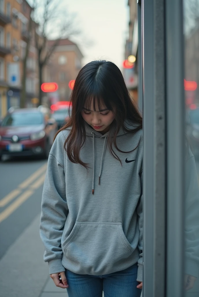 1girl,\),3d,one eye closed,city,Buildings,blue sky,looking at viewer,photorealistic,realistic,solo,