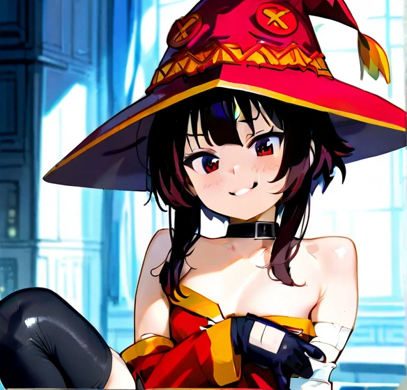 anime image of a naked woman laying on a tiled floor, concept art inspired by Masamune Shirow, pixiv, process art, full color illustration, hi-res scan, hi - res scan, megumin, art cover illustration, overdetailed art, sfw version, extra detail, extra detailed, full art, the anime girl is crouching