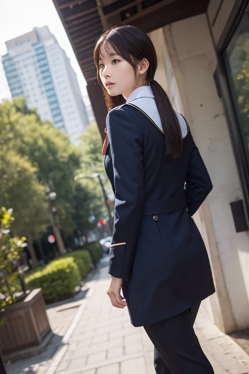 mix4, (16K, Raw photography, Top image quality, masterpiece: 1.45), (realisitic, Photorealsitic: 1.37), one girls, 7.5, etc、No skin exposure due to clothing、well maintained、Random hairstyle、Standing figure,Morning time slot、a very cute,countryside view,, profetional lighting, photon maping、physically-based renderingt, Gradient dark brown hair,Crisp backgrounds and high resolution, a handsome, Well-groomed and beautiful eyes、Large double eyelids、Very shiny、girl with, (((student clothes、Navy blue long-sleeved sailor suit worn by Japan schoolgirl、Navy blue sailor color、scarf、Navy blue miniskirt, Small beret、high socks、lowfers))), Top Quality Photos, hight resolution, 1080P, (clearface), (Detailed face description), (Detailed hand description), (masterpiece), (Exquisite CG)、extreme light and shadows、dishevled hair、master work、abundant detail、(Fine facial features)、(top quality photo)、(masuter piece)、(A detailed eye)、Look in front of you、Fine clavicle、((Slender big))、(((Japan schoolgirl in sailor suit)))、((Beautiful face like an idol))、((country、train track、railroad crossing、Mountains in the distance々))、(((neat and cute)))、earrings、A big smile、Drawing the whole body from the knees、Do not draw nasolabial folds、(((Cute sailor suit)))、(huge breasts that hang down big:1.2)、Big buttocks with tension、Two arms and two legs、(((from the front side:0.3)))、bare hand、No mask、Arrival train、Cleavage