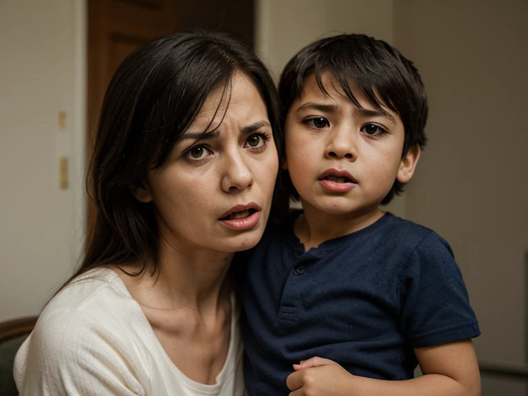 Bad Woman place  hand over mouth a boy to cover his mouth