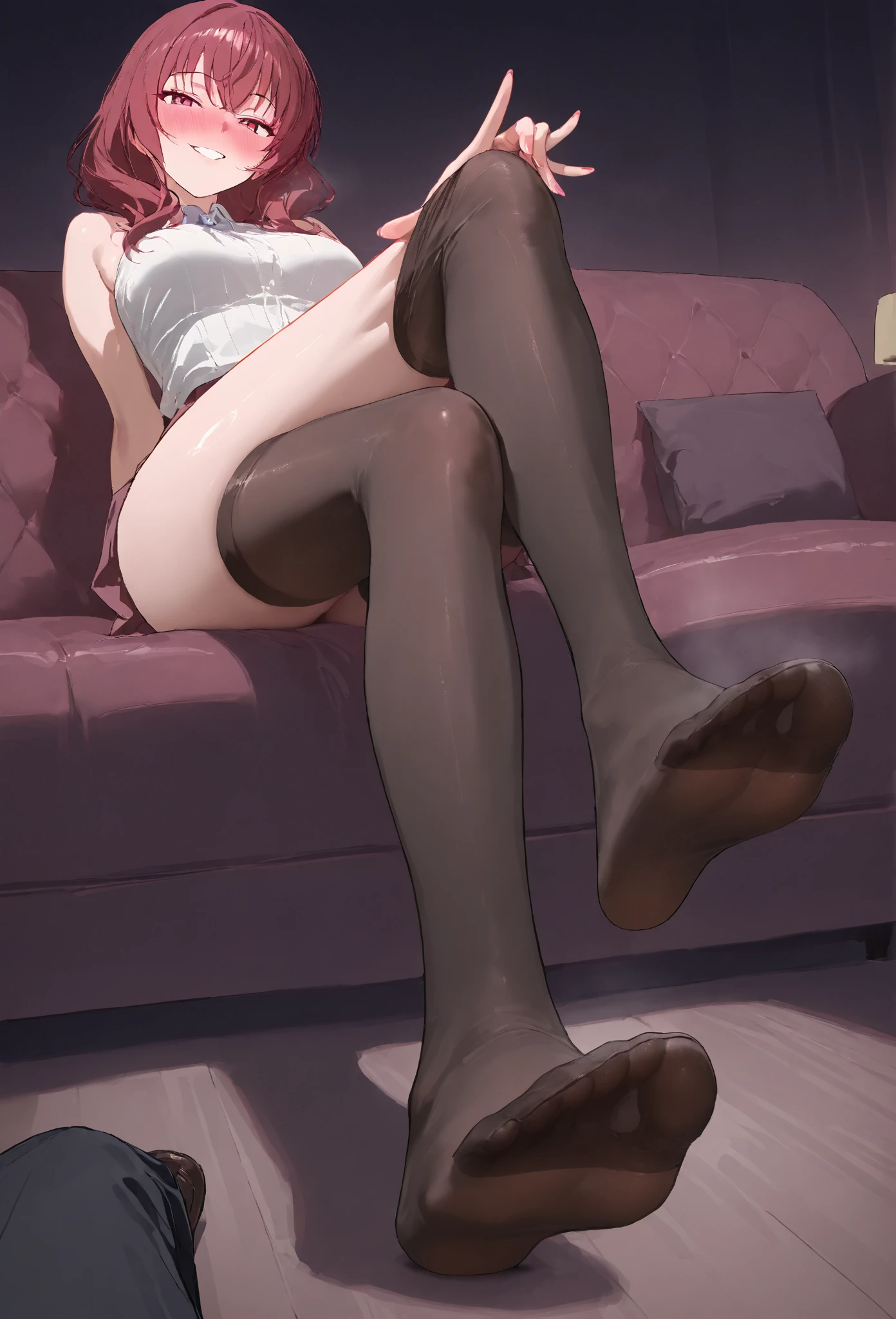 anime, beautiful face, highly detailed face, (2 accurate legs:1), detailed eyes, highly detailed background, perfect lighting, accurate arms, accurate hands, accurate fingers, full body, 1girl, solo, ruby hoshino, oshi no ko, indoors, detailed heels, black heels, beautiful blonde hair, detailed thighhighs, absurdres, high res, ultrasharp, 8K, masterpiece, looking at viewer, teasing smile, (black beautiful bra:1), in bedroom, on a bed, licking dildo, (mouth open with small tounge:1.2), (spreading legs:1.2), (dripping cum from vagina:1.2), (naked:1.4)