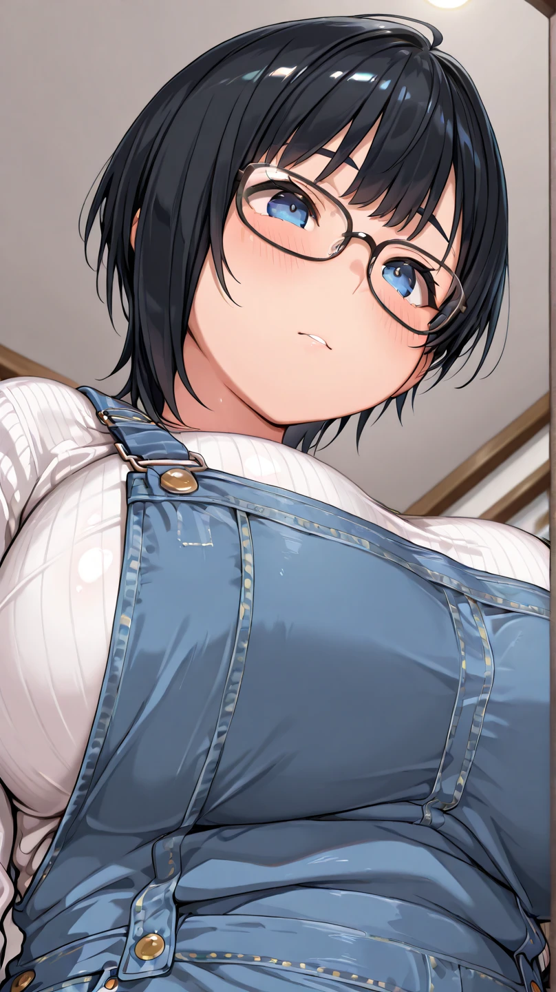 (masterpiece), (best quality), ((ultra-detailed)), (high resolution), (an extremely delicate and beautiful, super fine illustration), official art, BREAK (1girl), (loli:1.6), (tiny girl:1.6), (8yo) (flat chest:1.4), Plump, (Thick thighs:1.8), (big ass:1.5), erect nipples, Huge areola, large nipples, (long nipples:1.4), erect nipples, oily skin, BREAK droopy eyes, emerald blue eyes, (bad mood:1.5), (clear face:1.5), (half closed eyes:1.4), BREAK (bob cut:1.3), tired hair, messy hair, Black hair color, girl wearing round black glasses, (Heart-shaped hairpin:1.1), BREAK [[open mouth]], (pajamas:1.3), (white socks:1.5), BREAK NSFW, 1man, (tall man:1.5), huge penis, squatting, spread legs, (licking testicle:1.2), (testicle sucking:1.2), BREAK (Sweat:1.3), steam, humid, BREAK (messy room:1.8), BREAK (dynamic angle:1.4),
