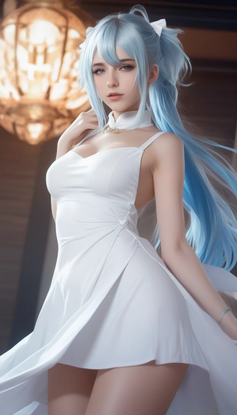 Close-up of a woman in a dress lying on a wooden floor, Japanese Goddess, Beautiful Chinese model, beautiful goddess, beautiful Asian girl, Sexy Girl, Fair, smooth and translucent skin, Chinese Girl, Asian girl, Attractive anime girl, Sexy pose, Beautiful fantasy queen, Beautiful and detailed body and face, Smooth white tights set, Light milky white porcelain skin