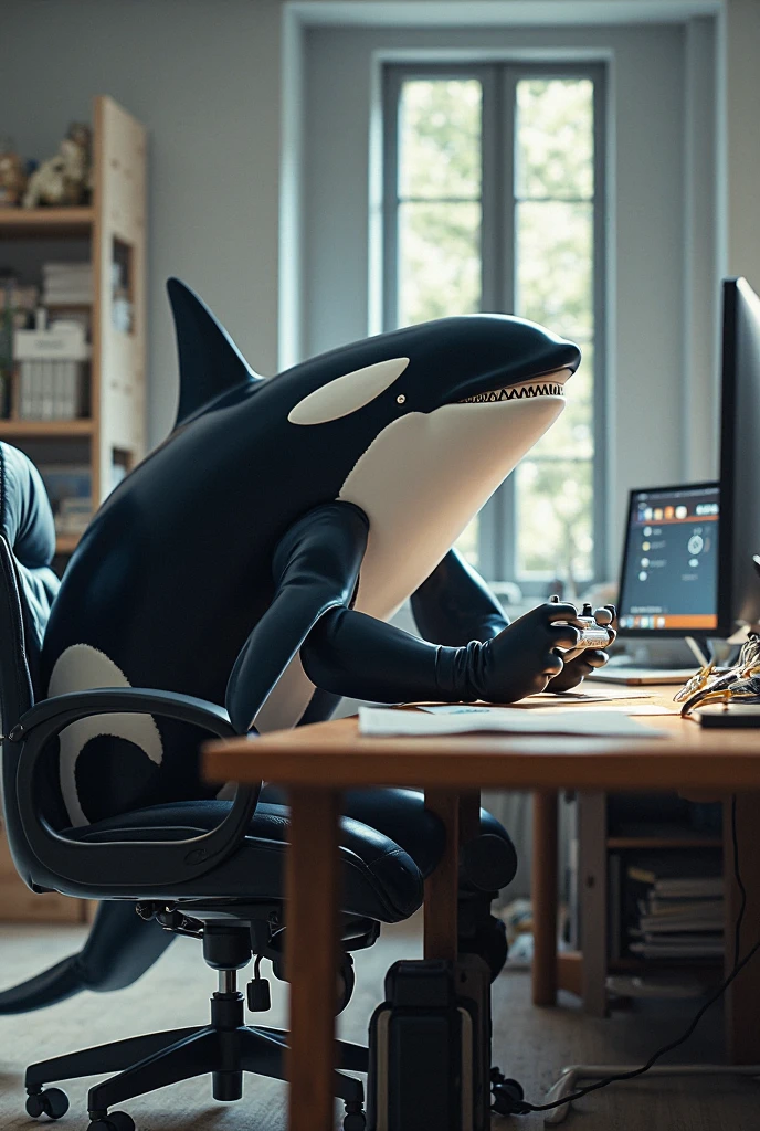 (Orca:1.5), spacesuit, (jumpsuit), (pointy ears), (solo:1.4), An orca with pointy ears in hi-tech spaceship reading a book,, (absurd res), ((ultra high resolution)), (((masterpiece quality))), ((isometric view)), ((breathtaking painstakingly detailed background)), ((impressive lighting)), ⫷|⫸ foxovh, sligarthetiger, cumbread, gammainks, seibear, lollipopcon, dizzyknight, greasymojo, xpray, roly, honovy, taran fiddler, kenket, riendonut, Bayard Wu, Thomas Benjamin Kennington, Duase, ⫷|⫸, jewelry, necklace, bracelet, earring, body accessory, ear accessory, arm accessory, neck accessory, (feet accessory), ⫷|⫸ (fuzzy furry body:1.6), (tall body), ((fur pattern)), ((exotic mammal)), (raised tail), slightly chubby anthro, (stunningly beautiful legs), (detailed face), long ears, (mature anthro:1.6),
