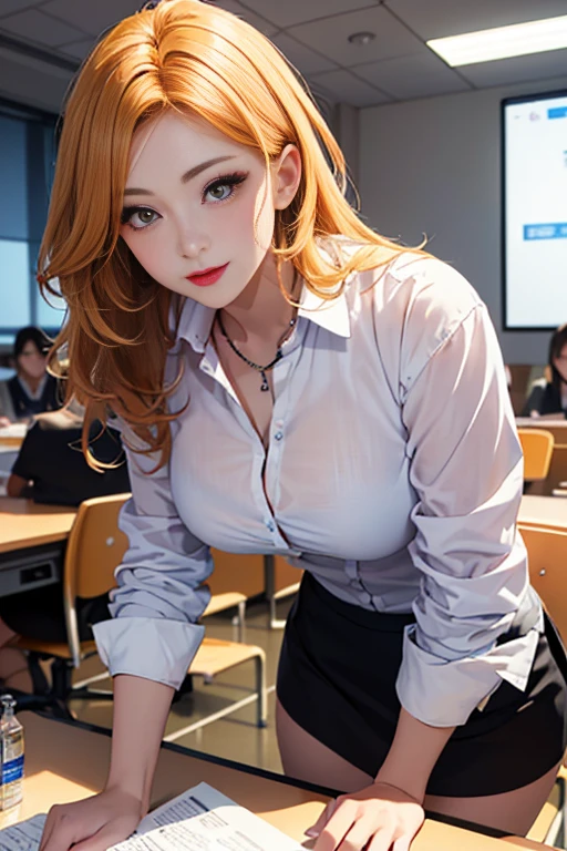 (best quality, master part, fullcolor, Dynamic angle, highest detailed) upper body photo, glad, (Makima, chainsawman), handsome fashion photography (red  long hair) Kizi (Stunning mature woman), ((Massive medium breasts)), High Dress Up Detailed Office Makima Suit, white shirt black tie(high resolution textures), in doggy pose, bokeh, (details Intricate, hyperdetailed:1.15), circunstanciado, sunlight passing through hair, office background, (offcial art, extremely detaild, highest detailed),
