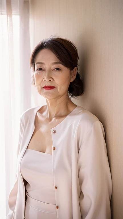 Beautiful mature woman、60-year-old woman、Photo album、Red lips, Thin lips, underwear、Light from the front,