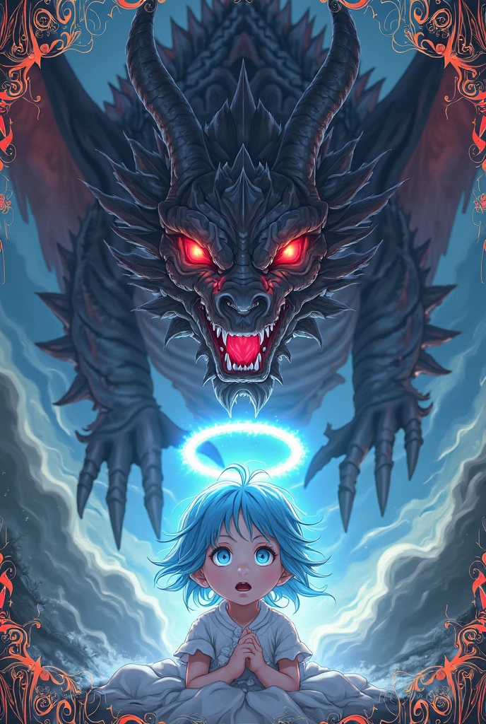 Dragon breathing purple flames to a