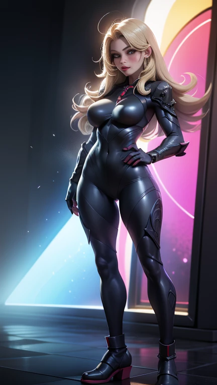 ((Unreal Engine 5)), Realistic Rendering, Excellent, (Full armor body), (Cloak), looking on camera, standing on studio, beautiful face, makeup, CGImix, (photorealism:1.2), ultrarealistic uhd face, (huge fake :1.4), (gigantic breasts:1.1), (muscle abs), (big butt), (wide hips), (thick thighs), slim waist, hourglass figure, half body, ((glowing skin)), ((shiny skin)), Realistic body, ((she is sexy body)), ((clean skin)), photorealistic, bokeh, motion blur, masterpiece, highres, 1080P, super detail, textured skin, nude, (navel)