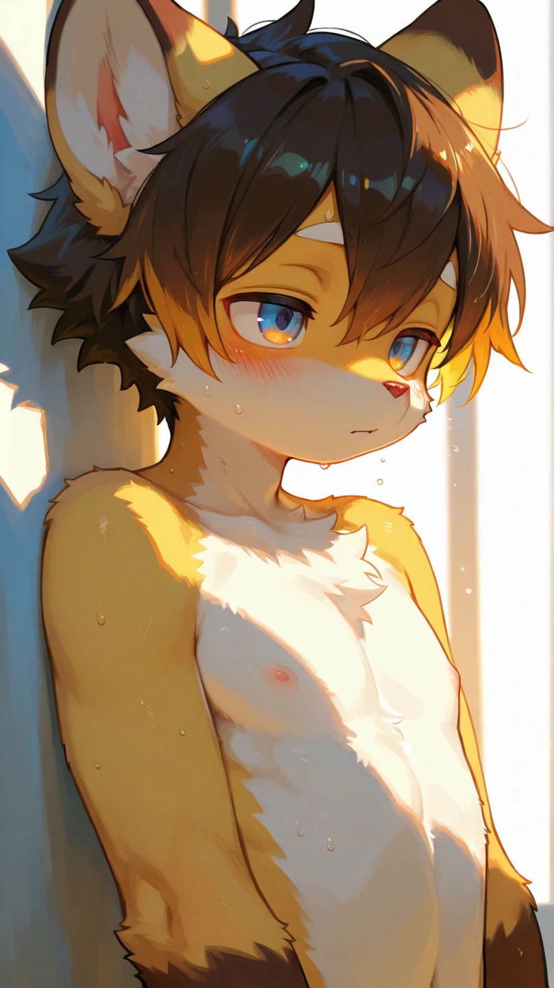 cute, furry, anthro cat, boy, naked , young, male, penis