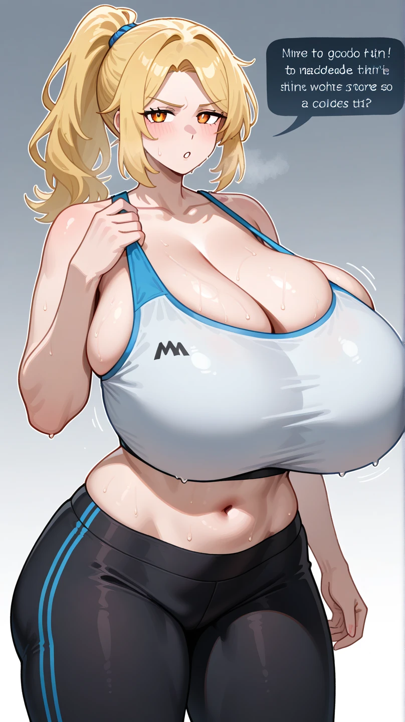 (Surreal), (Illustration), (High resolution), (in 8K), (Extreme Detail), (Best Illustration), (beautiful detail), (Best Quality), (masuter piece), (Wallpaper), ( Detailed face),a blond、poneyTail、Her bangs are parted and her forehead is visible..、jillvalentine、Black tank top、Cargo pantilitary equipment、cowboy shot、Realistic fantasy rendering, Realistic anime girl rendering, (Big Breast: 1.4) popular in CGSTATION, 4K、highlight in eyes、(Background with、garage)