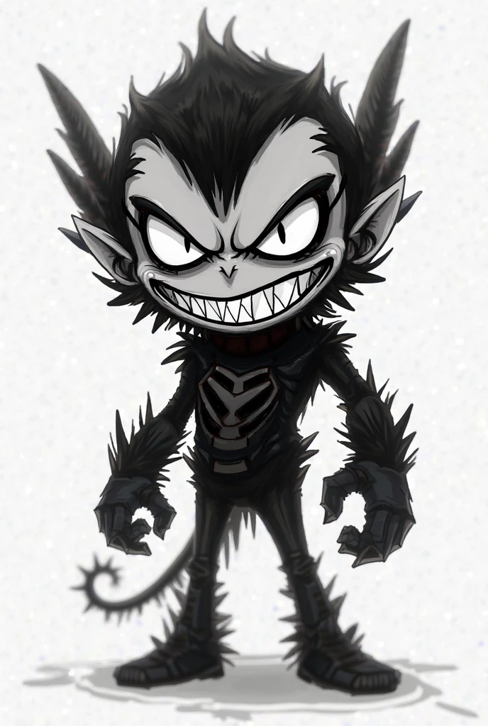 venom con la boca abierta y la lengua para afuera,
illustration cute toon cute drawing of a venom chibi simple, cabeza grande <lora:Venom_v1.0-000001:1>