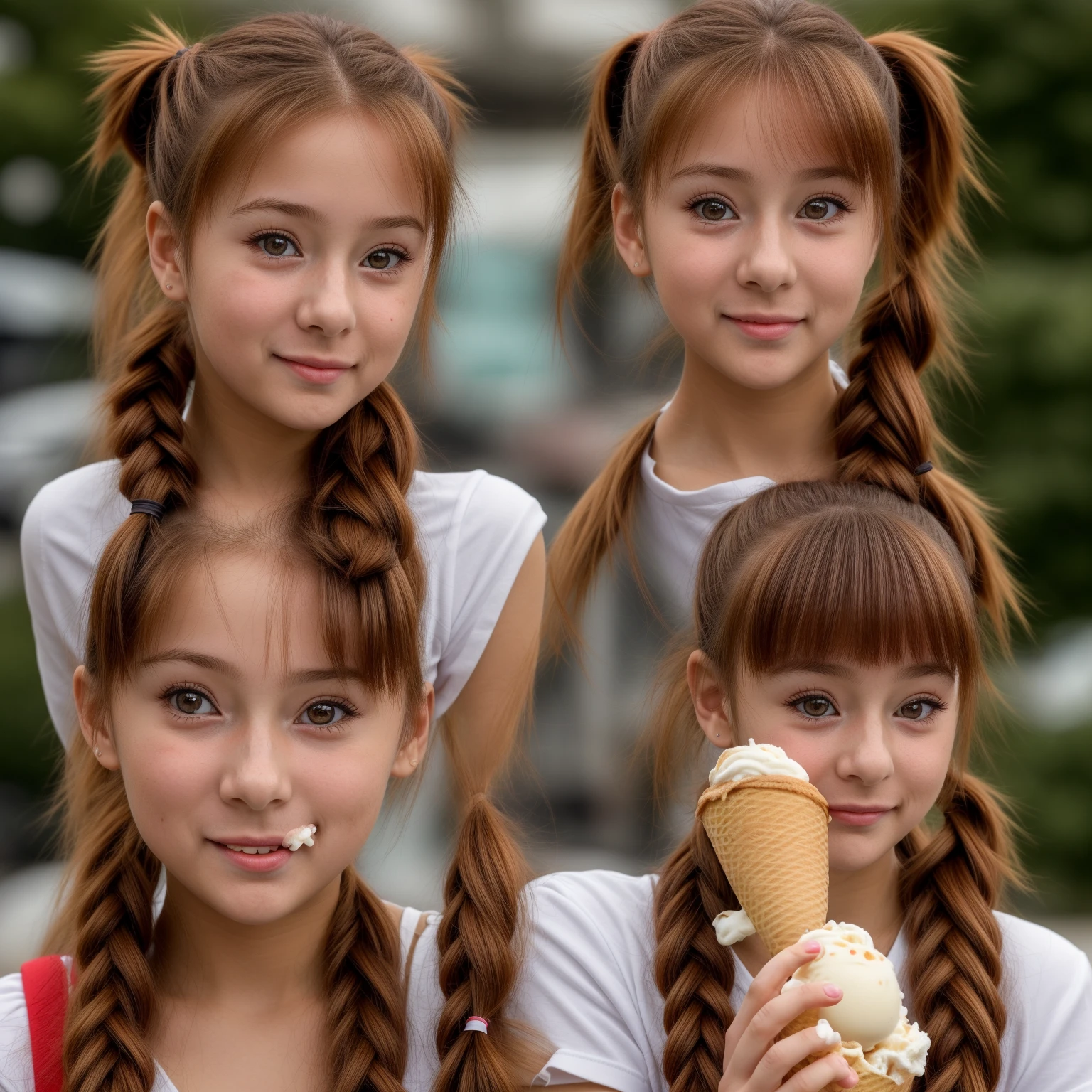 KIDS GIRL BLONDE long hair with a black face and a black face with a black face, evil crazy laugh, red oil background.
