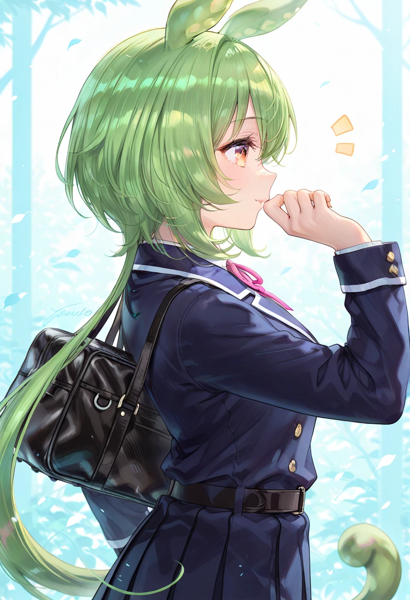 masterpiece, best quality,very little girl,green hair,purple eyes,small breasts,school uniform,white pantyhose,skirt lift,from below,underpant,halo
Negative prompt: extra limbs,EasyNegative
Steps: 18, Sampler: DPM2 a Karras, CFG scale: 5.5, Seed: 264074625, Size: 512x832, Model hash: ef3faac5dc, Denoising strength: 0.5, Clip skip: 2, ENSD: 31337, Hires upscale: 1.4, Hires upscaler: Latent (nearest)