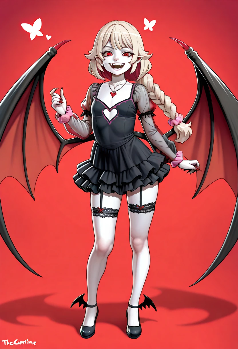 Angel Dust, hazbin hotel style, bimbo, big breast, alone, flip flops,,sharpteeth, smile, cape, scarf, alone,walking