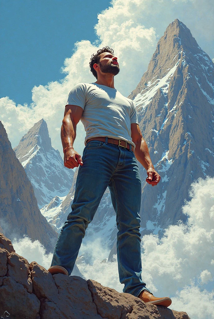 arafed man in white transparent wet underwear standing in front of volcanos, mount bromo and mount olympus, beefcake pose, he is wearing black leather shiny glossy boots, muscular! white, muscular men, inspired by Brothers Hildebrandt, super buff and cool, muscular man, inspired by the Brothers Hildebrandt, muscular male, very muscular male body, large muscles, sexy muscular body, muscular! fantasy, muscular!!, muscular male body