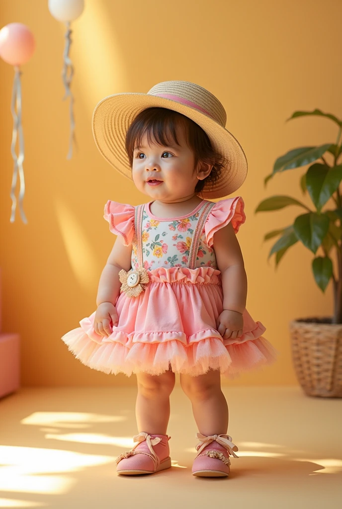 Fashion photography of children, yellow plaid dress, strong sense of design, middle ground, 8--old l, little rom England, shoulder-length hair, hair accessories, delicate skin, happy laughing, simple background, high texture, colorful backlight , studio professional lighting