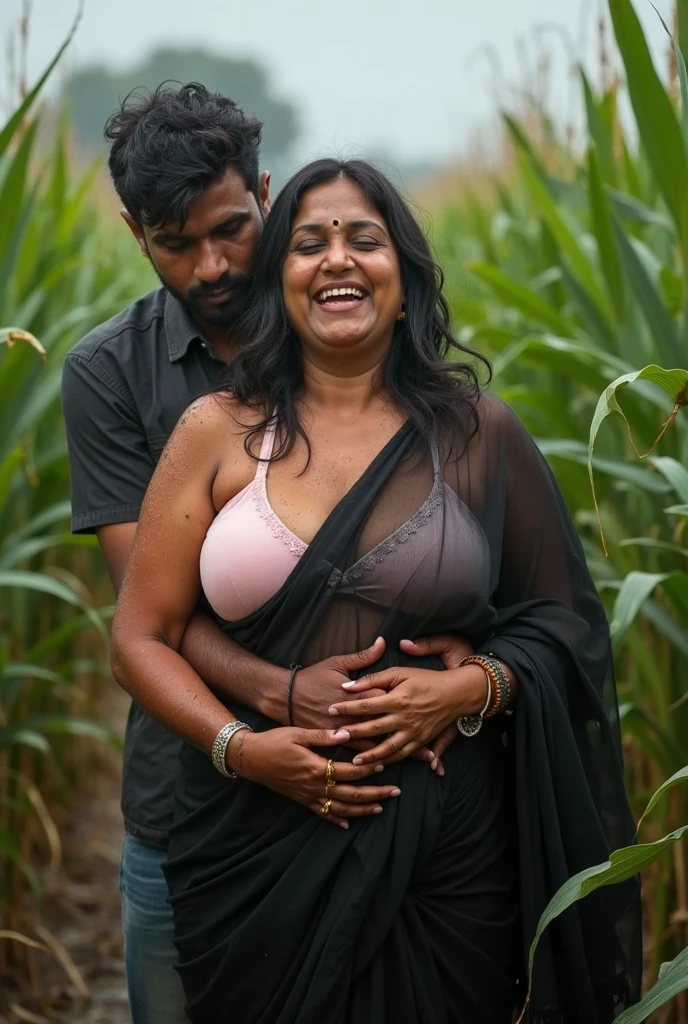A group of 25 year old men having sex with a A 45 year old plus sized beautiful South Indian mom naked , in a banana farm