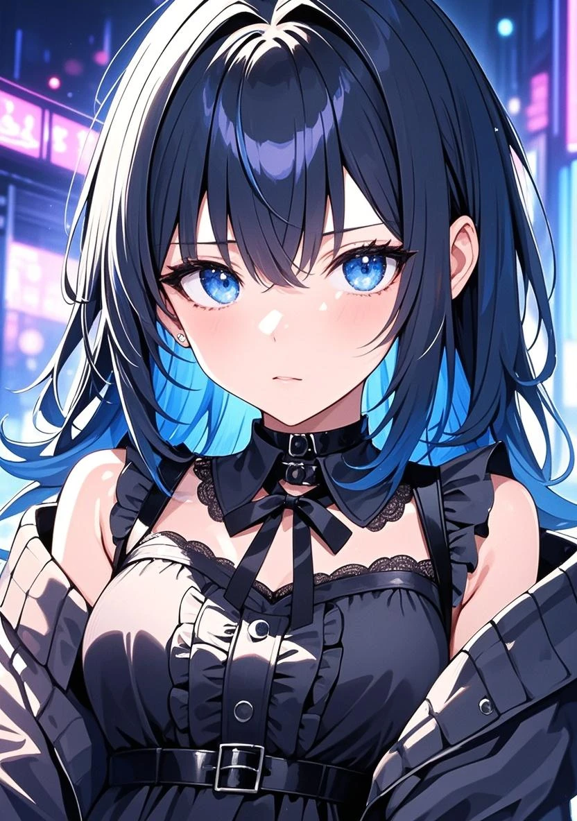 top-quality、Top image quality、masterpiece、girl with((cute little、18year old、Best Bust、Medium bust、Bust 85,Beautiful blue eyes、Breasts wide open,Black Short Sleeve T-Shirt、White see-through、Black short skirt、Ponytail with black hair、Beautiful blue earrings、A slender、Blue hair mesh、、Leaning forward、Poses that emphasize breasts、Drunk、Being drunk、close to viewer、Kamimei、From above、Shy face、dye one's cheeks red、POV POV Perspective、Touch the viewer's body))hiquality、Beautiful Art、Background with((Red and blue lighting、Planetarium Town、Beautiful starry sky、Illumination Town)),masutepiece、Elaborate design、visualart、depth of fields、The best lighting、highestdetailed、8k