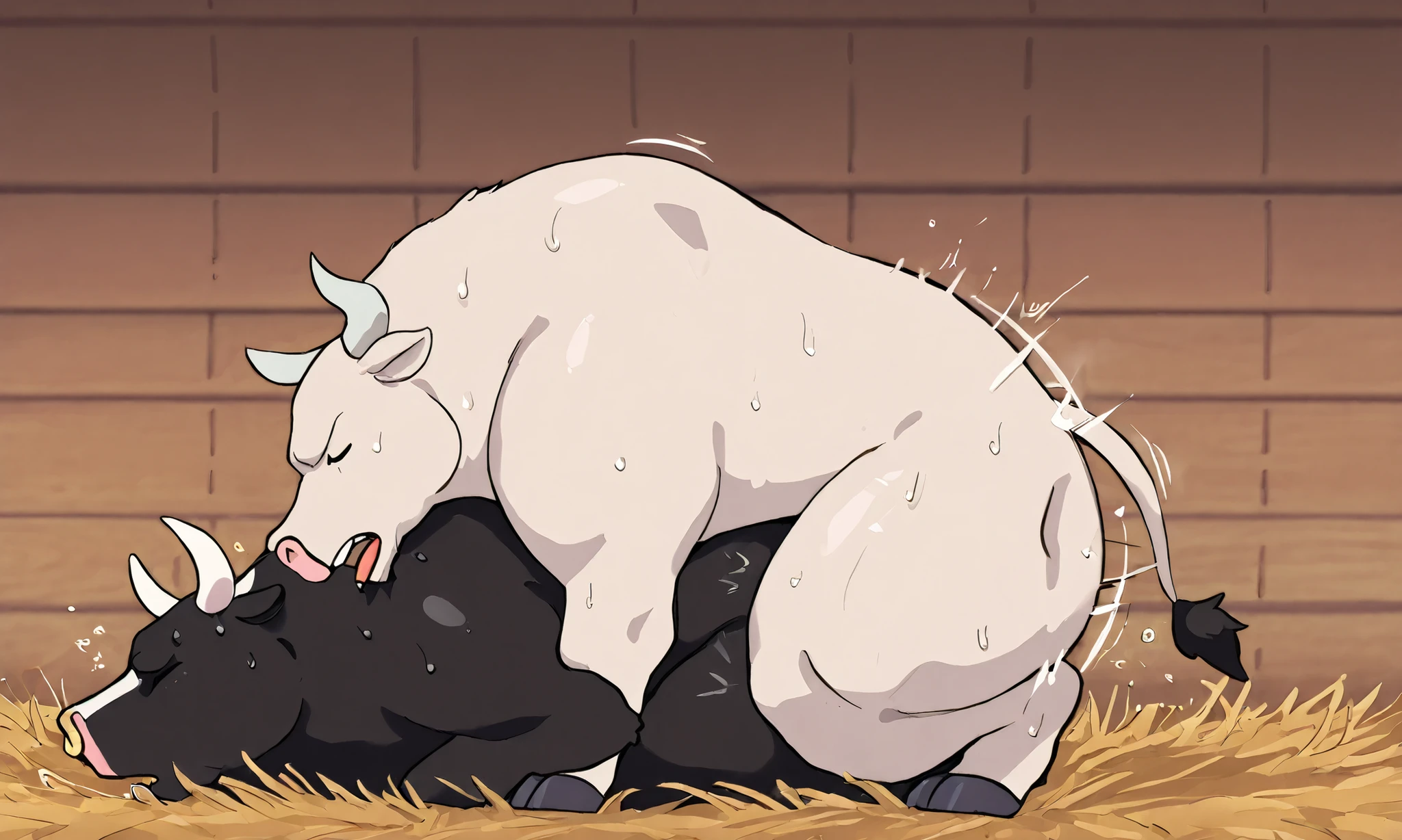 anthro sheep with wool), (male werewolf) score_9, score_8_up, dream prompt:score_9, beautiful, detailed cute face, blushing, shocked expression, reverse cowgirl position, looking surprised, crying, looking at each other, male/female, hooves in view, foot shot, hooves, crying, vaginal, cum, penis, impregnation, looking scared, short stack, chibi, night time, in barn, barn, night, closed eyes, gaping, aftersex, gaping vagina, leaking, penis, closed eyes, leaking vagina, grabbing butt, spreading legs, saliva, spread pussy