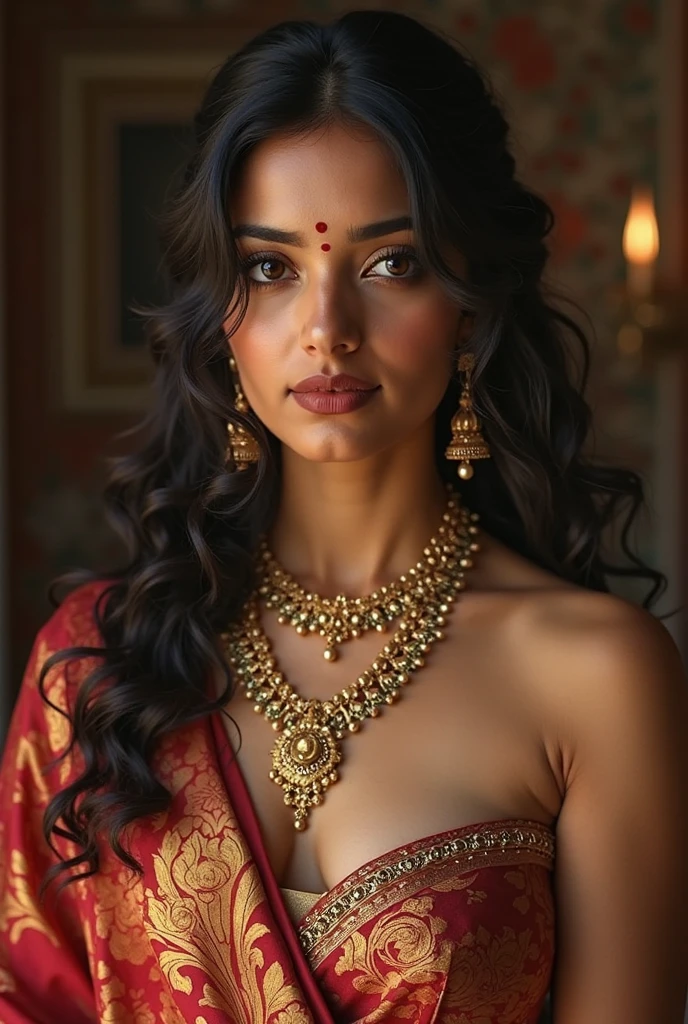 (Highly Detailed, Portrait, Intricate, Attractive Body, Beautiful Eyes, Beautiful Lips, Extremely Detailed Face, Long Eyelashes), ((Full Body Portrait)), Cinematic, Portrait, Dynamic Lighting, Most Beautiful Portraits, Indian Celebrity, (Wearing Traditional Indian Red Sari), Traditional Indian Clothing, Indian Jewelry, Symmetrical Face, Stunning Art, Intense Look, Detailed, Red Lips, Messy Strands of Hair, Detailed Hair, Intense Look, (Best Quality, 4k, 8k, High-Res, Masterpiece: 1.2), Ultra-Detailed, (Realistic, Photorealistic, Photorealistic: 1.37), Vivid Colors, Sharp Focus, Portrait, Studio Lighting, (SFW), (Light Skin Color) Holding Book in Hand, Scared, Eye Level Camera Angle