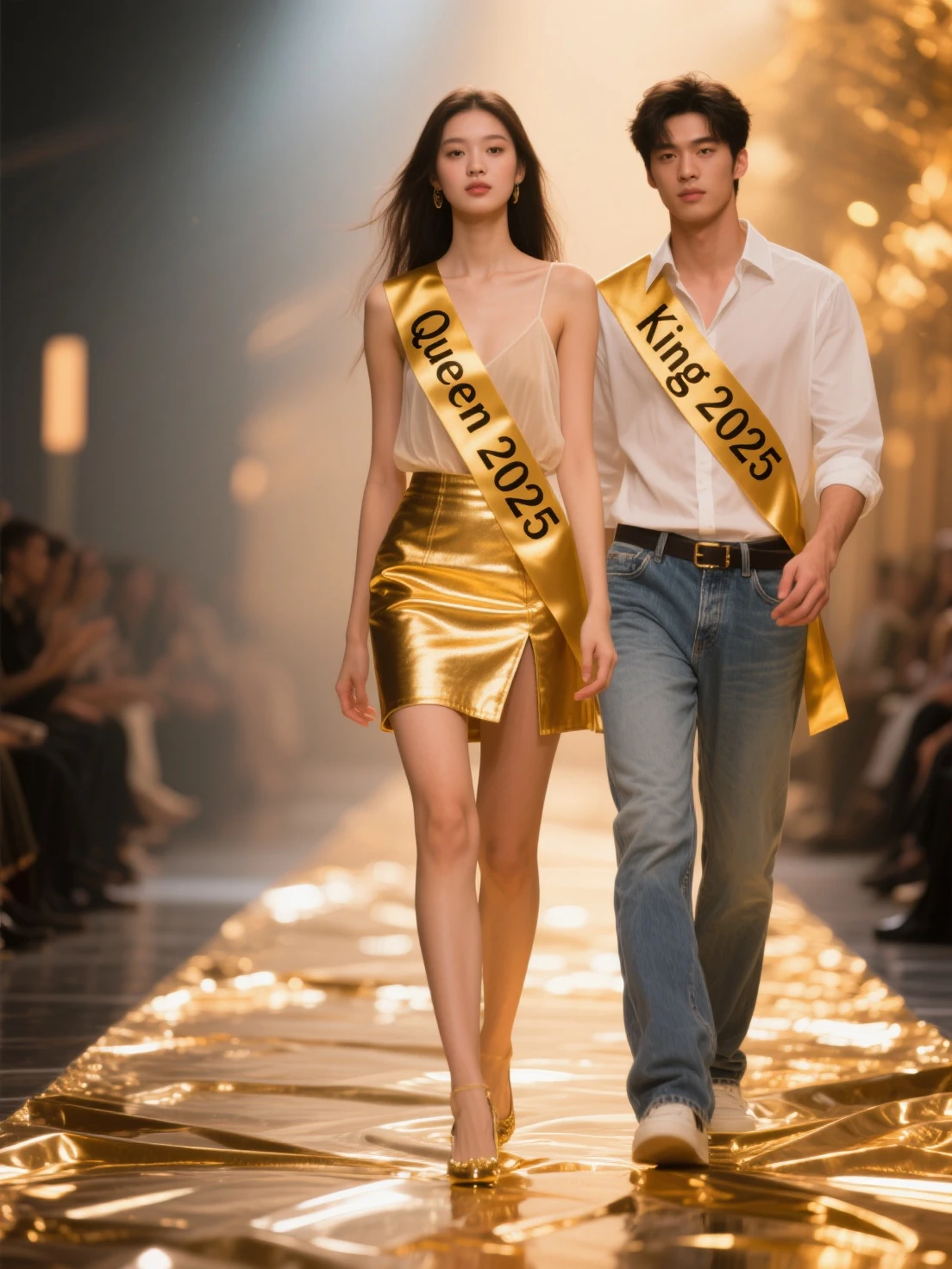 Metallic embellishment:Add some metallic elements to the overall match,Gold or silver jewelry、Belt or shoes,Can instantly enhance the fashion and high-end feeling of your outfit。