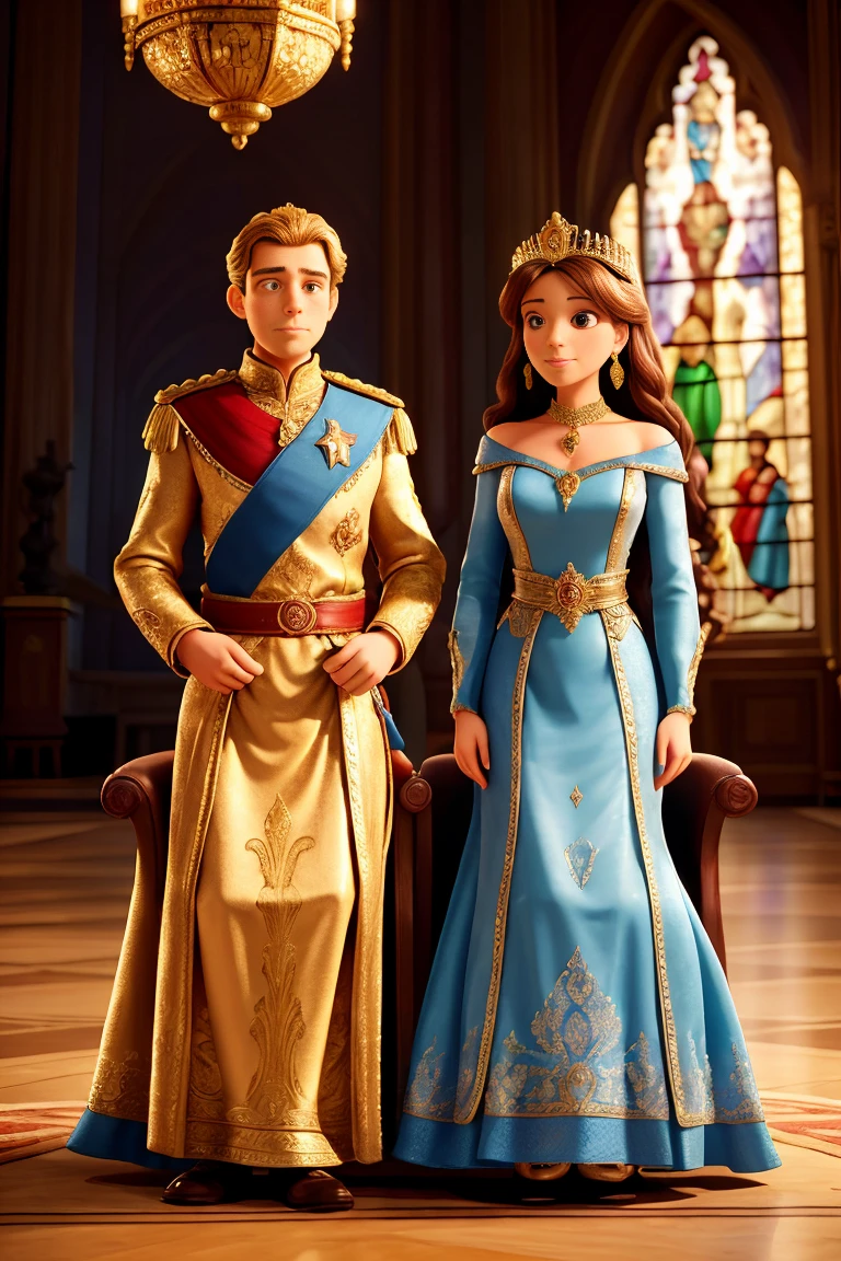 A (((fantasy prince))) and a personalized princess together in a (((video studio))), with a customized film studio backdrop featuring (((medieval-themed elements))) like personalized maces, drawbridges, and starry night skies, advanced studio lighting and equipment like cams and video recording lights,hdr, masterpiece. ultra resolution.
