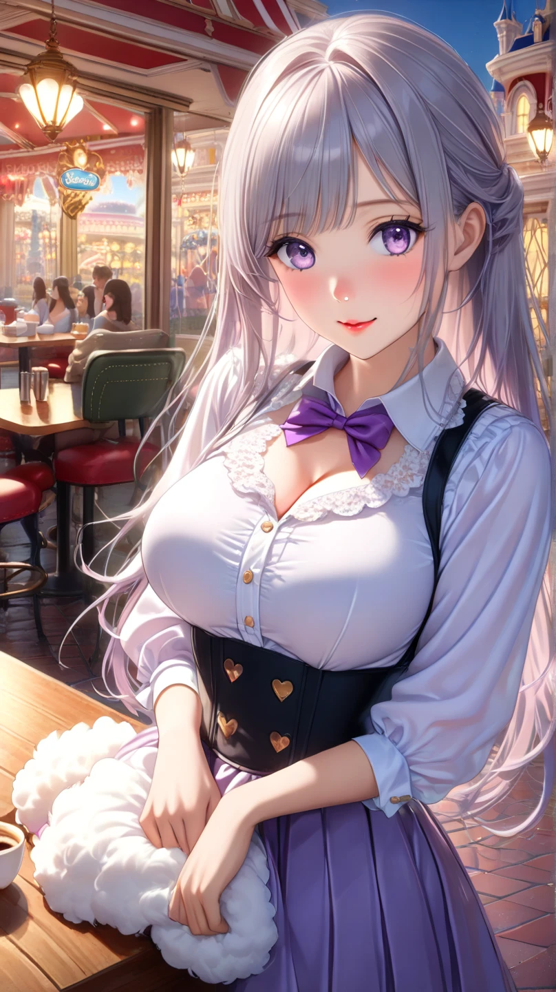 ((Masterpiece)), ((Best Quality))), ((Ultra Detailed)), ((Illustration)), a boy and a girl, adult. The boy has short black hair. The girl has white curly hair. The two sat in a high-end restaurant