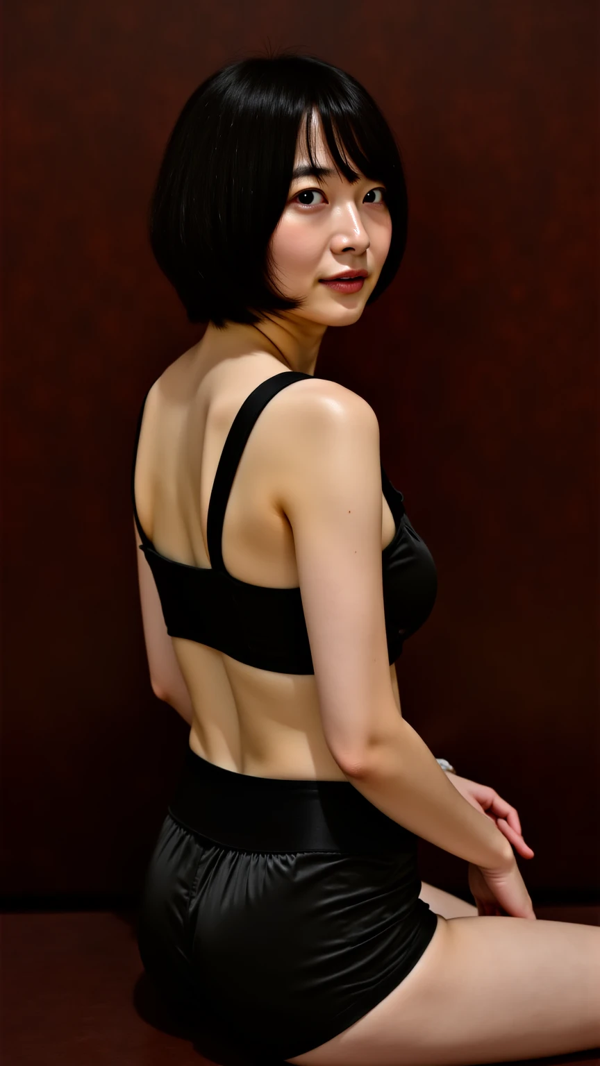 Realistic photos, 8k ,Handsome young Korean femboy with bob cut,(Ultra-realistic), (figure), (High resolution), (8k), (Very detailed), (Best figure), (Beautiful fine details), (highest quality), (Super detailed), (masterpiece), (wallpaper), (Detailed face), ((whole body)),alone,Black hair bob cut,Face is a girl,A man in a black tank top, Transgender,Korean,Sweaty, big, (Camel Toe)
, short hair , close