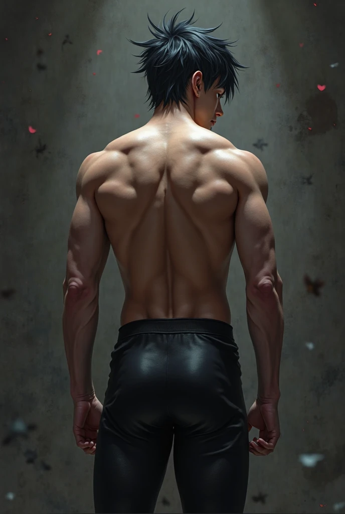 Hot-blooded high school, Japanese-style, anime. HD, male protagonist, senior tattoo, cold expression, back, background dark black Chinese style, turn back, hot head, smoke, suit, skimming breath, abs