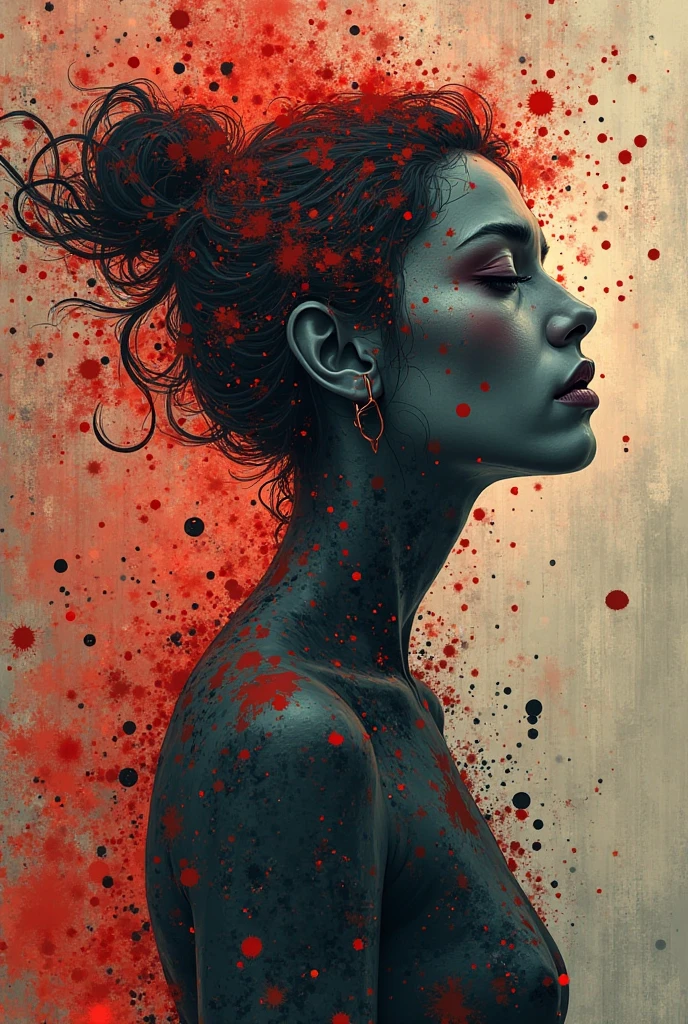 Watercolor Touch、a woman by agnes cecile, Towering forever, pale colours, ink drips, spot lights,Artistic,black and orange、mirror、bao phan、suffering
