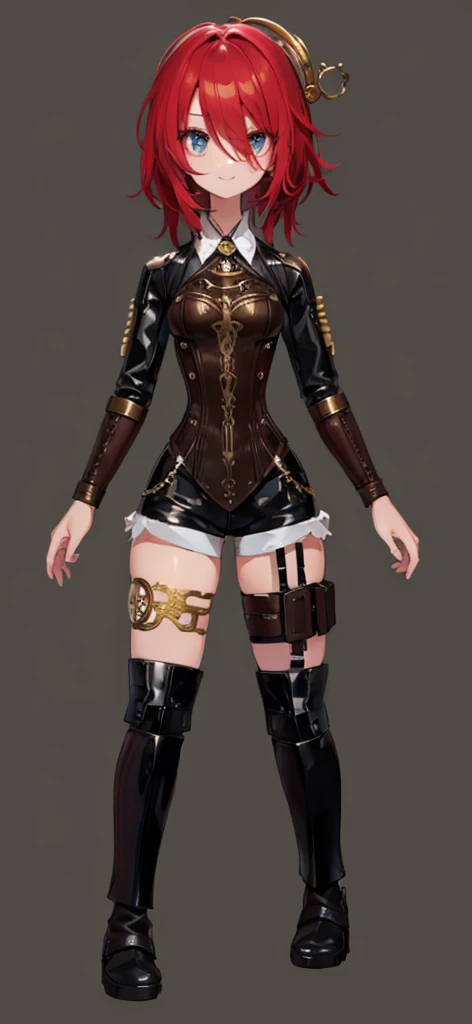 (Masterpiece, plain background:1.2) white short bob hair and skin, purple eyes, thin legs, thin body, leather corset and leather collar choker with golden neck bell, shackles wristbands bracers bracelets sleeves, bikini maid outfit, 1MILFWOMAN BIMBO full body standing symmetrical with both hands on hips, wide hips, view from below
