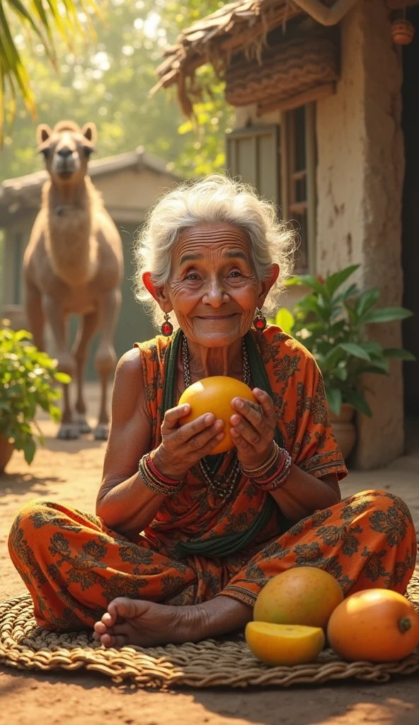 Old Indian woman peeling jackfruit 