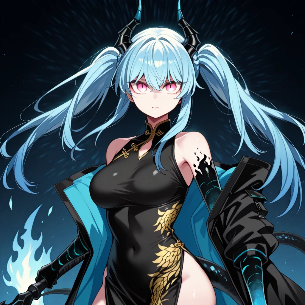 (Golden Ratio:1.2),[(white background:1.4)::10],(masterpiece), (best quality), (ultra detailed),(disheveled hair),(illustration),(1 girl:1.3),solo,full body,blone hair,(dragon pupils:1.1)+(red eyes:1.1),((dragon female)),(red_dragon long horns:1.3)+(the girl only has left side dragon wing:1.4)+(dragon Scales tight:1.4),((small breasts:1.2))+((silm weist:1.2))+((round peach ass)),(athletic body:1.2),(floating in the hell:1.2)+(chains maden of black flame whose are bound the girl:1.3)+[(Inception:1.2)],Chiaroscuro, Embossed, Shadows, Character Sheet, 1080p, 8K, Textured Skin, Anatomically Correct, UHD