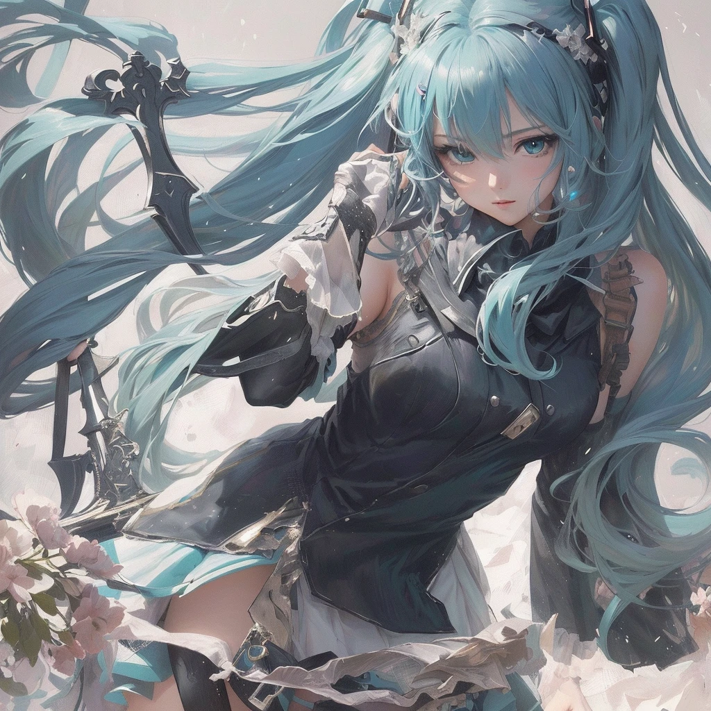 Anime girl with long hair and blue eyes in a field, artstation pixivでトレンド, Digital art on pixiv, Portrait of Hatsune Miku, Hatsune Miku portrait, Zerochan Art, pixiv Contest Winner, mikudayo, Highly detailed official artwork, From Arknights, Official Anime Artwork, Beautiful anime art, guweiz on pixiv artstation